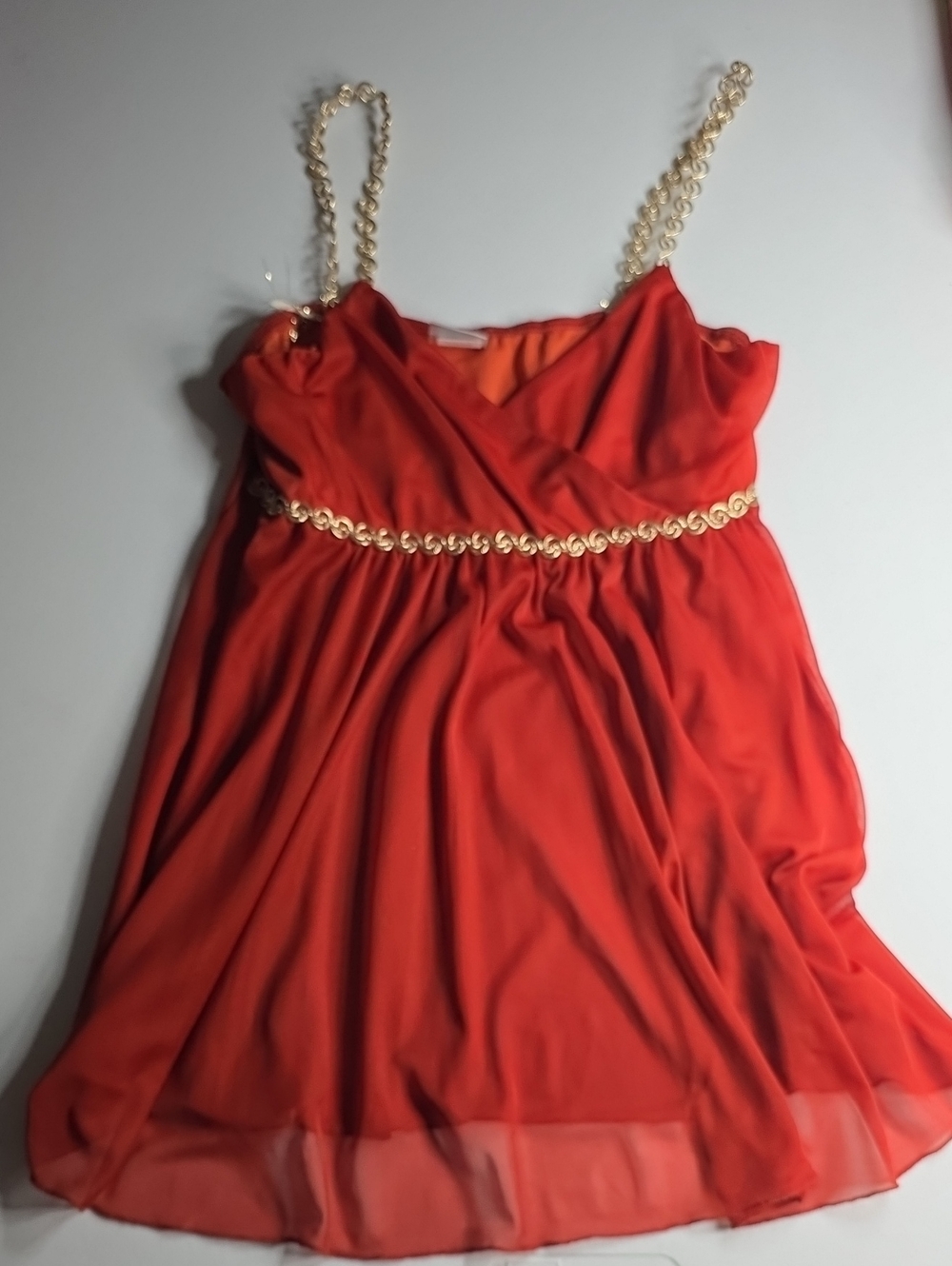 Vintage Y2k Newport Red/Orange Baby doll Top with Gold Swirl Straps